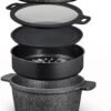 Tower Precision Multi-Functional Casserole Set with Steamer Insert. Lightweight Cast Aluminium. 24cm. Black. T900190