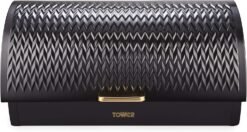 Tower Empire Roll Top Bread Bin. Stainless Steel. Black and Brass. One Size