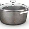 Tower Cerastone Pro 24cm Forged Aluminium Casserole Dish with Tempered Glass Lid. Non-Stick Coating. Graphite