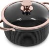 Tower Casserole Dish with Lid. Linear Collection with Easy Clean Non-Stick Ceramic Coating. Aluminium. Black and Rose Gold. 4 Litres
